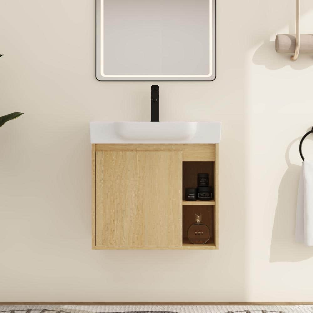 23.6 in. W x 13 in. D x 22.8 in. H Wall Mounted Bath Vanity in White Oak with White Ceramic Vanity Top price history on PriceWatchPro