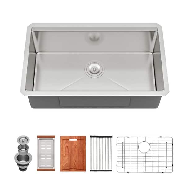 30 In. Undermount Workstation Sink 16 Gauge Brushed Kitchen Sink