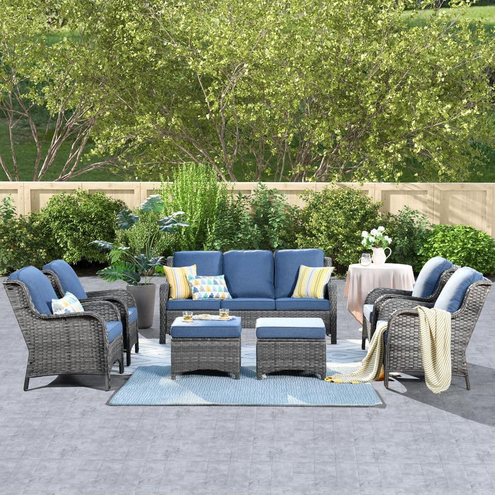 Xizzi Santorini Gray 7-piece Wicker Outdoor Patio Conversation Seating 