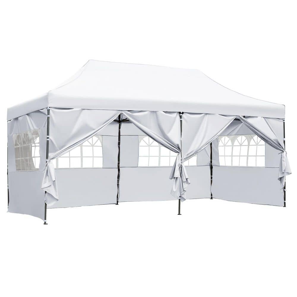 10 ft. x 20 ft. White Heavy-Duty Party Pop Up Canopy Tent with 6 Sidewalls,
