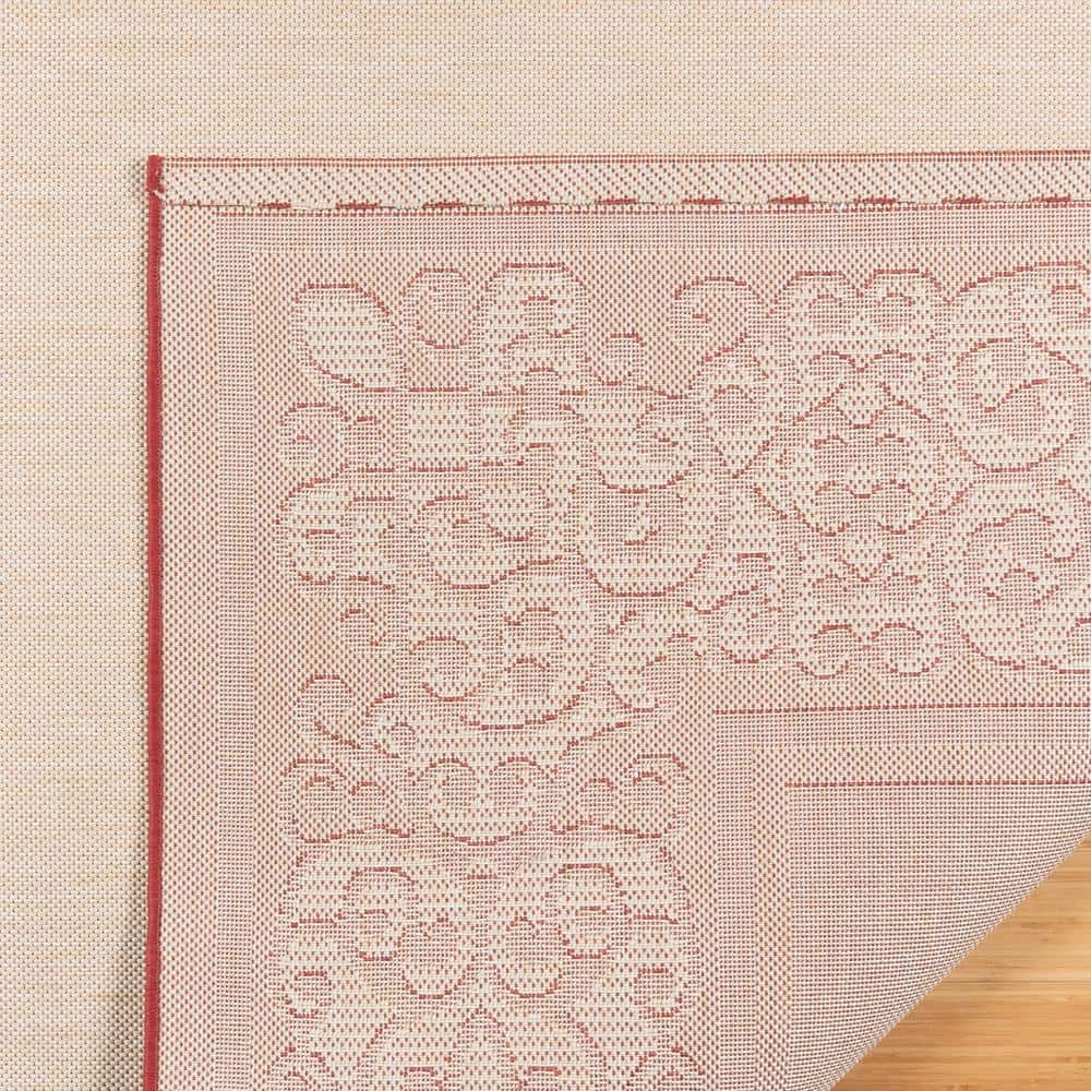Sand and Red Flat Woven Rectangular 5' x 7' Synthetic Area Rug