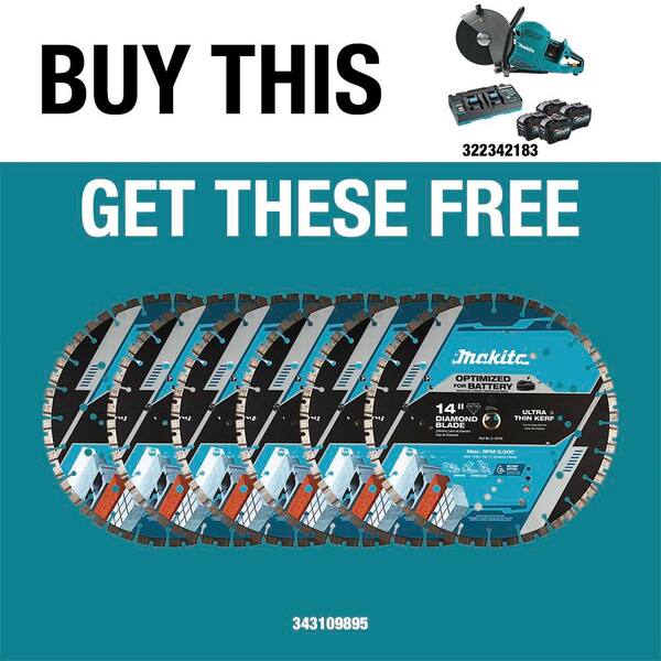 80V max (40V max X2) XGT Brushless 14 in. Power Cutter Kit with 4 Batteries (8.0Ah) with 14 in. Diamond Blade, Segmented