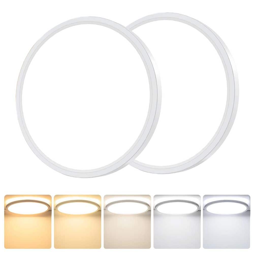 16 in. 40-Watt 5CCT LED Round Matte White Integrated LED Semi-Flush Mount Ceiling Light 3000K-6500K Color Changing 2PACK price history on PriceWatchPro