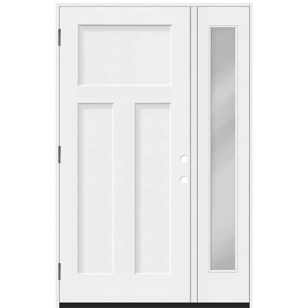 Legacy 51 in. x 80 in. 3 Panel Craftsman RHOS Unfinished White Fiberglass Prehung Front Door Clear 12 in. SL 6-9/16 Jamb