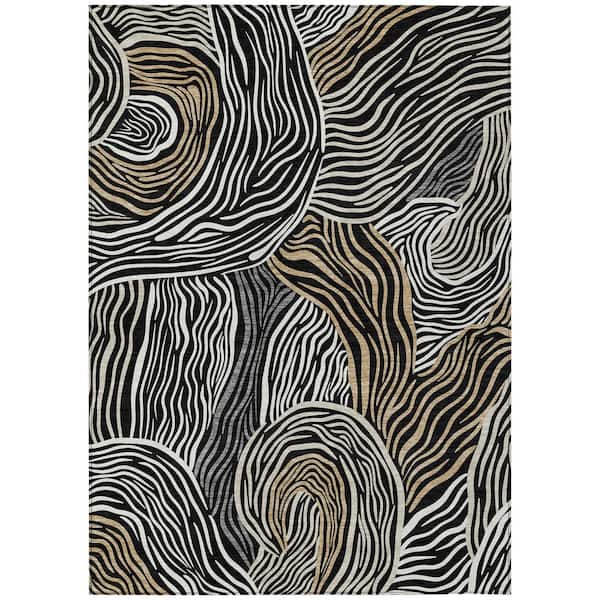 Chantille Machine Washable Indoor/Outdoor Abstract ACN2603 Black 10 ft. x 14 ft. Area Rug