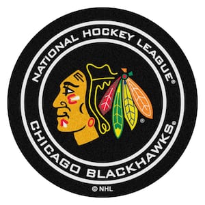 Chicago Blackhawks Black 27 in. Round Hockey Puck Mat