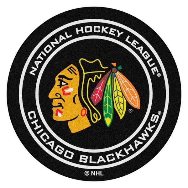 FANMATS Chicago Blackhawks Black 27 in. Round Hockey Puck Mat