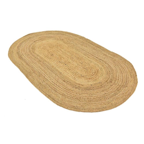 Braided Jute Dhaka Natural 5' 0 x 8' 0 Oval Rug