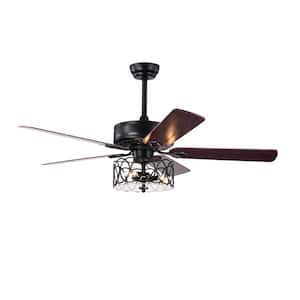 52 in. Indoor Matte Black Downrod Mount Ceiling Fan with Remote Included