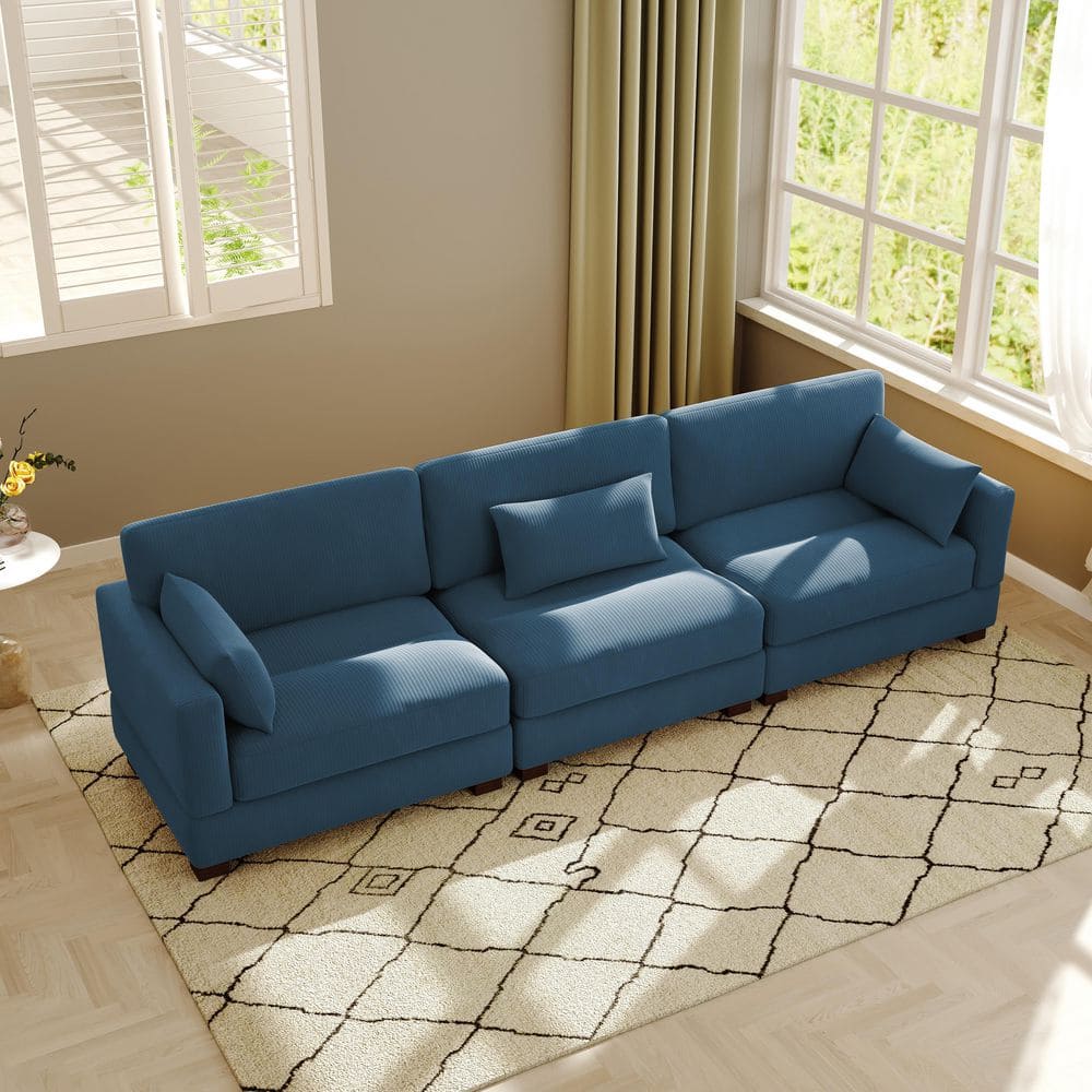 123 in. Square Arm 3-piece Corduroy Upholstered 3-Seater Sectional Sofa in Navy Blue price history on PriceWatchPro