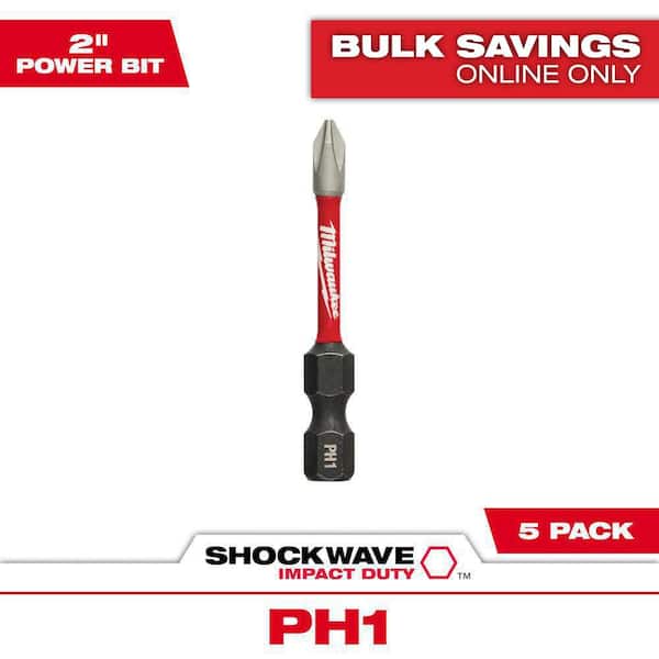 Milwaukee SHOCKWAVE Impact Duty 2 in. Phillips #1 Alloy Steel Screw Driver Bit (5-Pack)