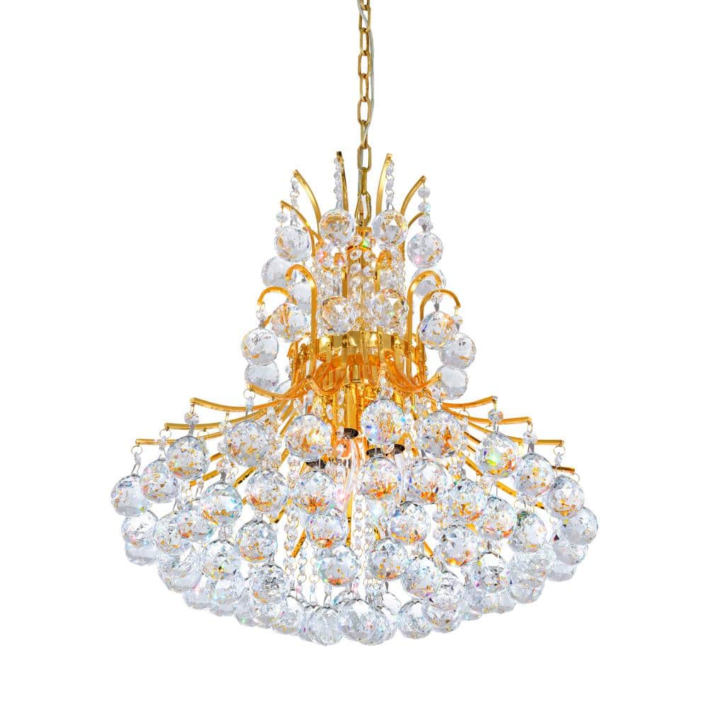 Elegant Gold-Finish 20" Crystal Ball Chandelier with 8 Lights