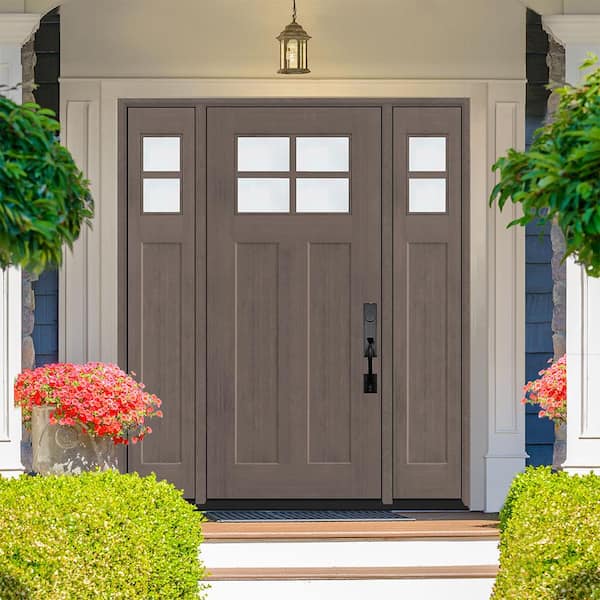 Regency 68 in. x 80 in. LHIS 4L-1/4Toplite Clear Glass Ashwood Stain Fir Fiberglass Prehung Front Door with Dbl 14in.SL