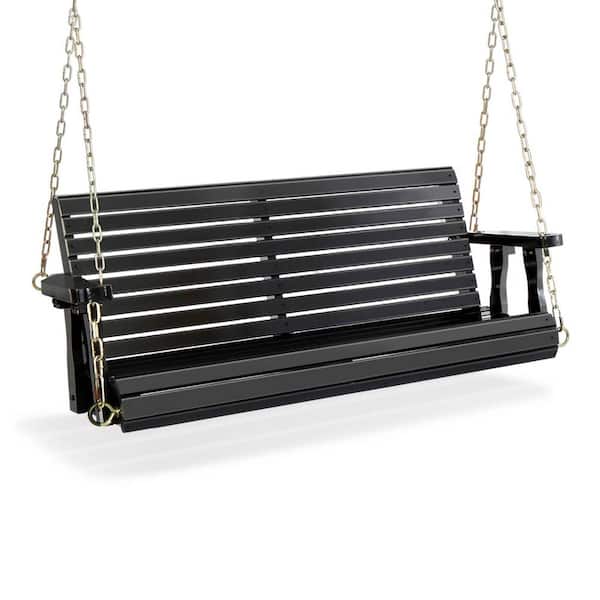 Karl home 2-Person Black Wood Porch Swing with Chains