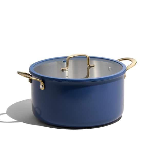 Large 8 qt. Blue Full Clad Tri Ply Stainless Steel Soup Pot with Lid, All Stoves Compatible, Oven and Dishwasher Safe