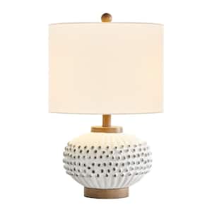 Salem 20.5 in. White/Brown Resin Traditional Table Lamp with White Fabric Drum Shade and USB Port, 3-Way