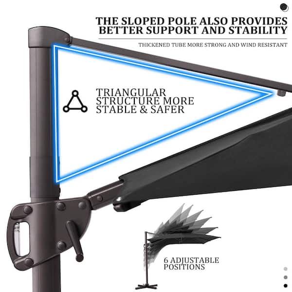 9 ft. x 11.5 ft. Aluminum Outdoor Offset Cantilever Tilt-Control 360° Rotation Patio Umbrella in Black, 240 lbs. Base