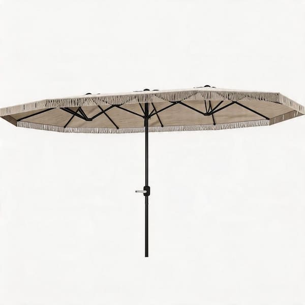 cream cantilever rectangular patio umbrella VAMOP 15 ft. Steel Cantilever Rectangle Patio Umbrella with Fringe and  Crank Lift in Cream White ZZH102784