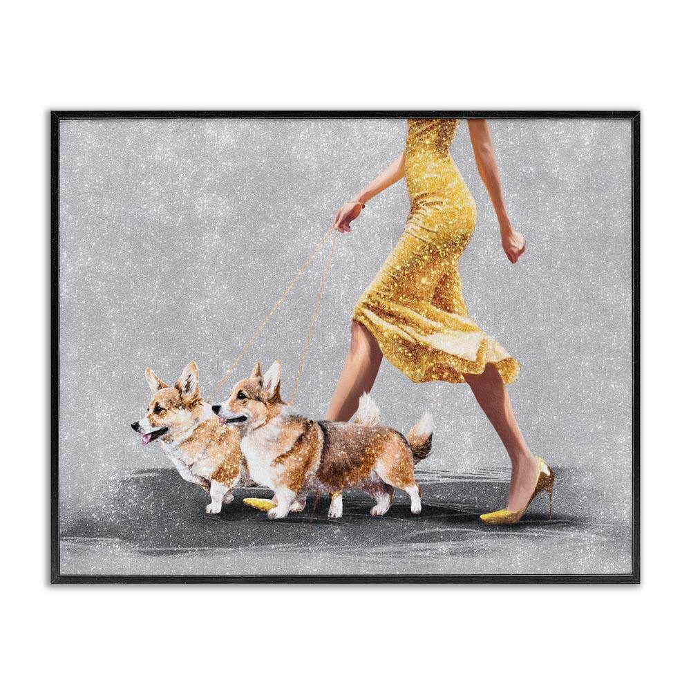 Chic Woman with Corgis by Svetlana Aleynikova Black Framed People Giclee Art Print 16 in. x 20 in. price history on PriceWatchPro