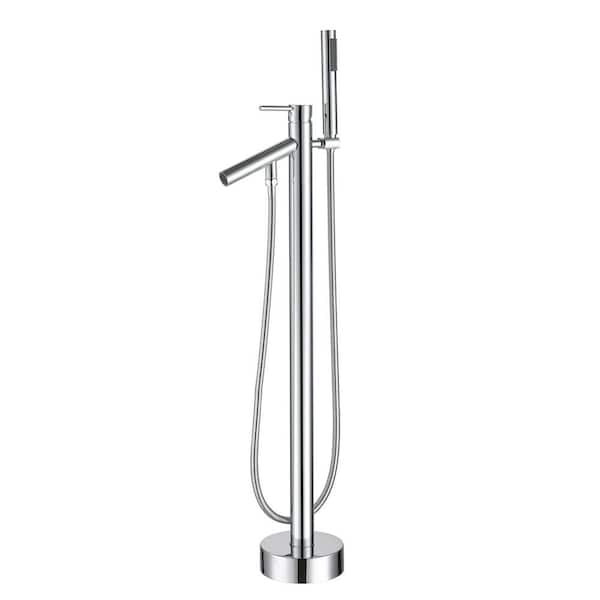 Boyel Living Single Handle Floor Mount Freestanding Tub Faucet Tub Filler Faucet with Hand Shower in Chrome