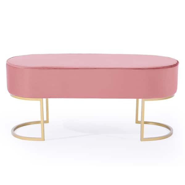 Merra Pink Modern Upholstered Bench with Long Velvet Seat 17.7 in