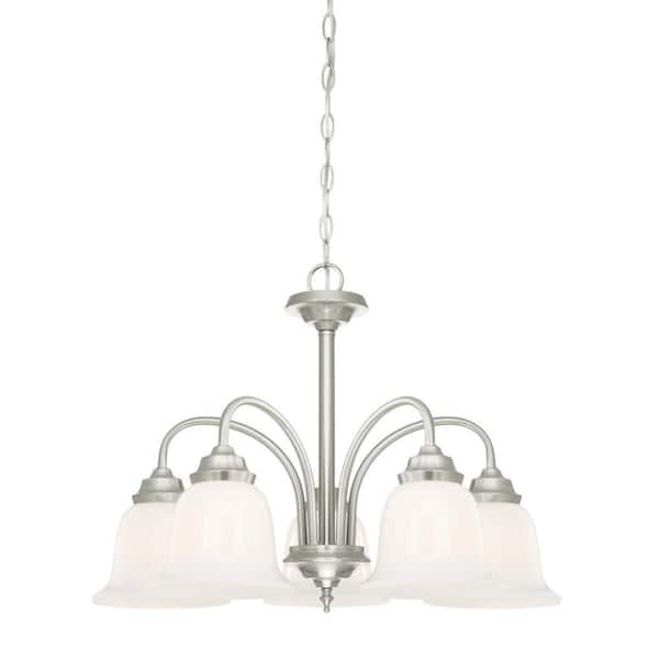 Westinghouse Harwell 5-Light Brushed Nickel Chandelier with White Opal Glass Shades