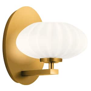 Pim 1-Light Fox Gold Bathroom Indoor Wall Sconce Light with Satin Etched Cased Opal Glass Shade