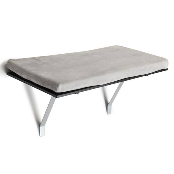 12 in. W x 24 in. D Black Gray Window Decorative Wall Shelf with Velvet Cushion for Cat Rest