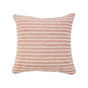 Wispy Ways Dusty Pink/Cream Striped Textured Poly-fill 20 in. x 20 in. Throw Pillow