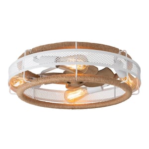 11.02 in. Indoor White Bohemian Hemp Rope Ceiling Fan, Low Profile Ceiling Fan, Bulb Not Included, with Remote Control
