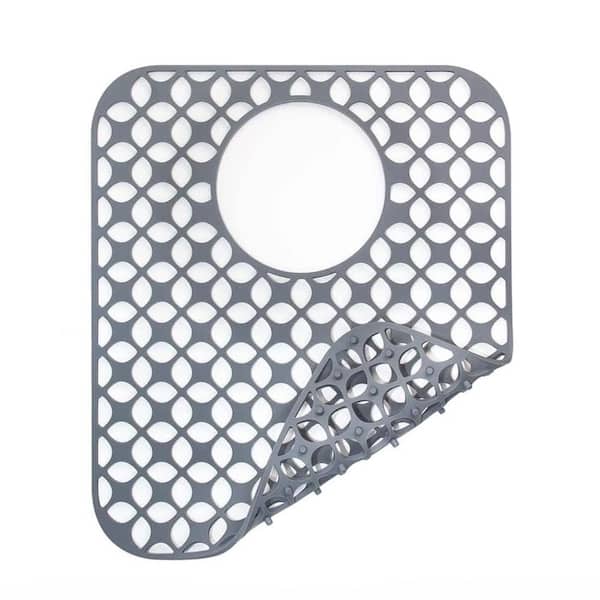 13.58 in. x 11.6 in. Grey Silicone Kitchen Sink Mat, Folding Non-Slip Heat-Resistant for Stainless Sinks