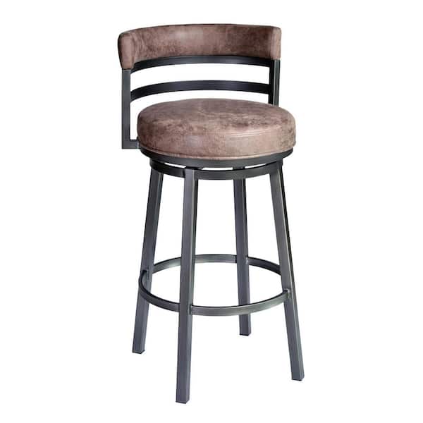Armen Living Madrid 39 in. Bandero Tobacco Metal Bar Stool with Faux Leather Seat