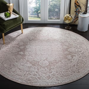 Reflection Beige/Cream 5 ft. x 5 ft. Round Border Floral Area Rug