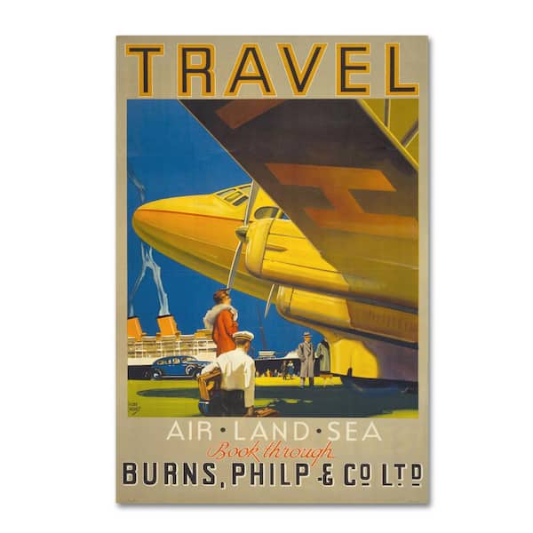 Trademark Fine Art 16 in. x 24 in. Art Deco Airplane Travel by Vintage Apple Collection Floater Frame Travel Wall Art