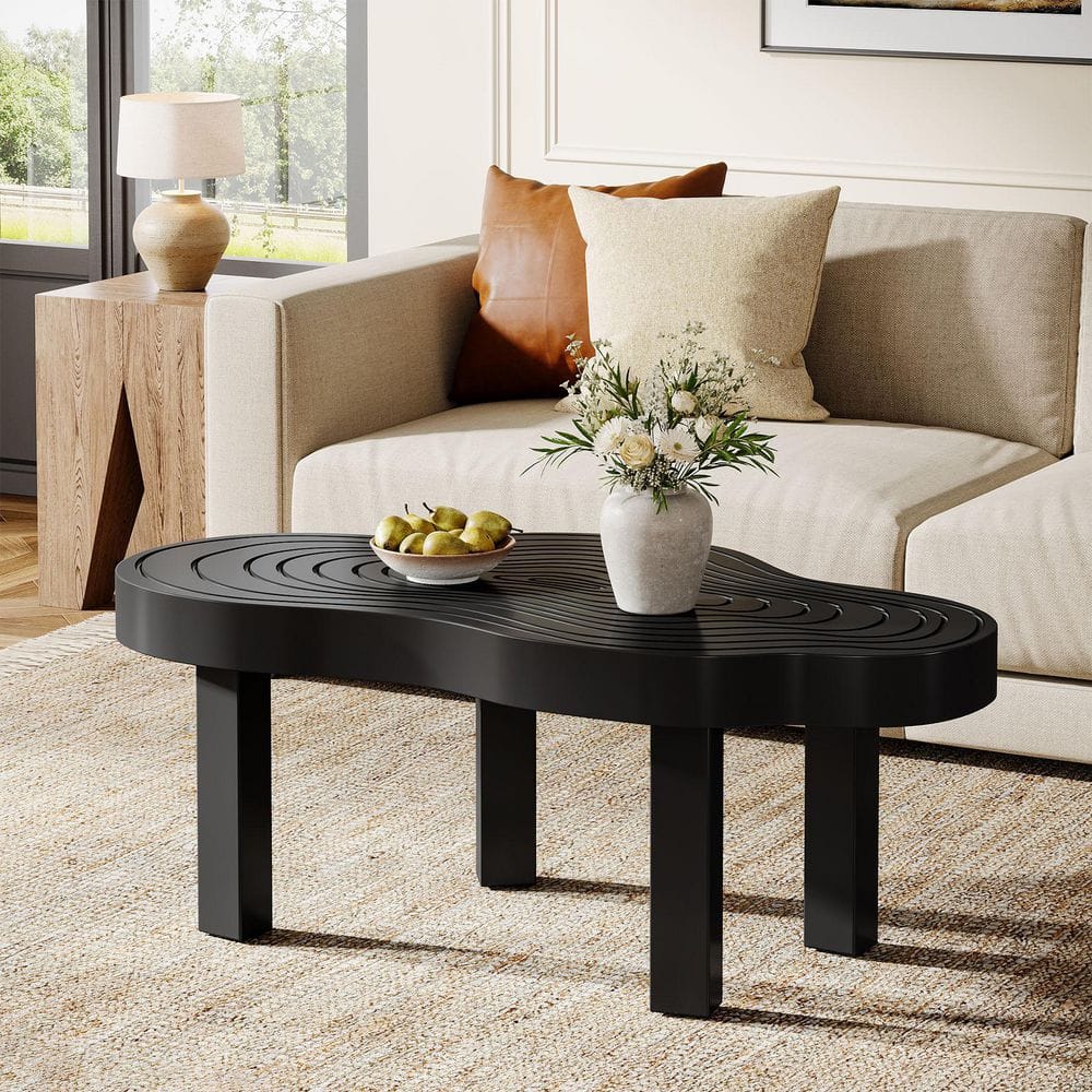 Allan 45.28 in Black Small Rectangle Wood Coffee Table