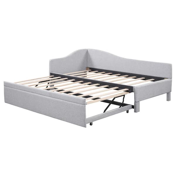 Modern Gray Upholstered Twin Daybed with Pop Up Trundle