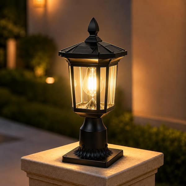 1-Light Black Solar  Outdoor Weather Resistant Post Light Included，Dusk to Dawn LED