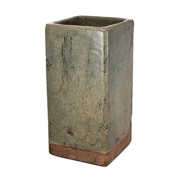 Benjara Textured Gray and Brown Ceramic Planter in Square Shape