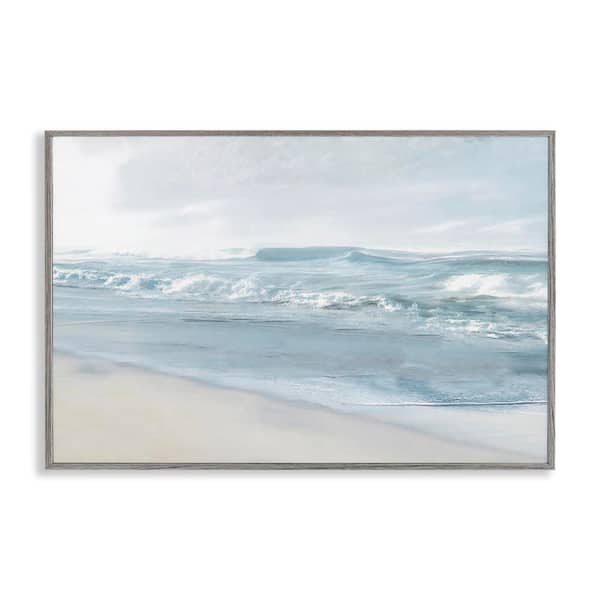 Calm Blue Beach Waves by Mike Calascibetta Gray Framed Coastal Giclee Art Print 12 in. x 18 in.