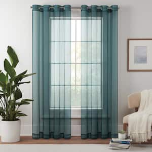 Livia Teal Solid Polyester 54 in. W x 95 in. L Sheer Grommet Curtain