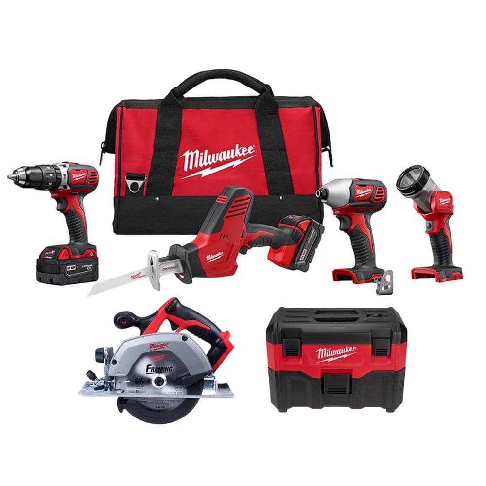 Milwaukee M18 18V Lithium-Ion Cordless Combo Tool Kit (4-Tool) with Wet/Dry Vacuum and Circular Saw -  2695-24-vc