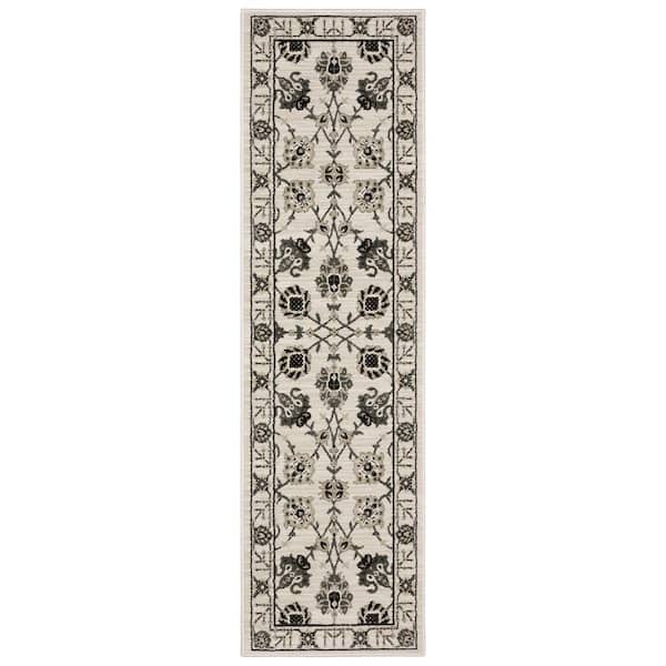 AVERLEY HOME Rayder Ivory/Gray 2 ft. x 8 ft. Global Persian Floral Polypropylene/Polyester Indoor Runner Area Rug