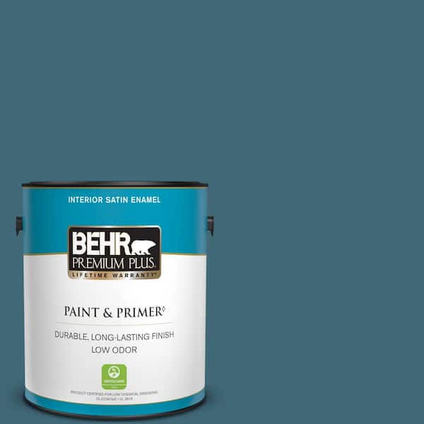 BEHR PREMIUM PLUS 1 gal. #PMD-45 Teal Mosaic Satin Enamel Low Odor Interior Paint & Primer
