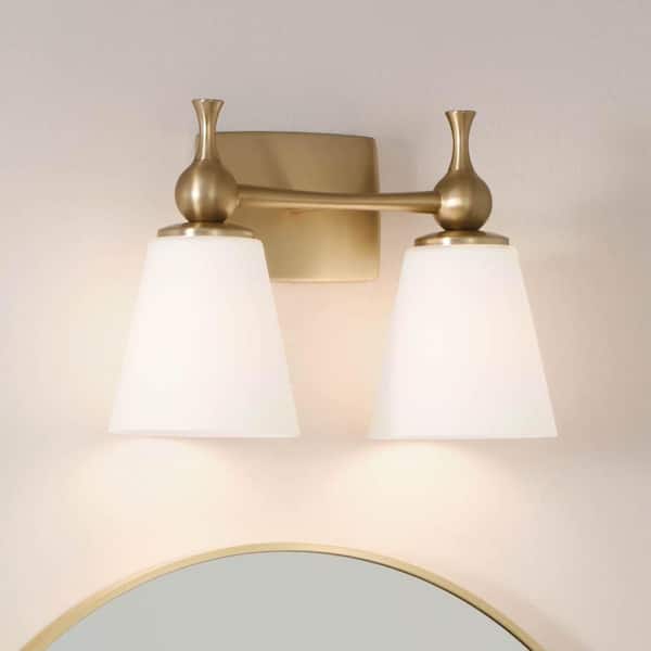 KICHLER Cosabella 15 in. 2-Light Champagne Bronze Contemporary Bathroom Vanity Light with Satin Etched Cased Opal Glass