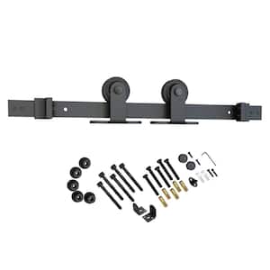 78 in. Black Solid Steel Rolling Barn Door Hardware Kit for Single Wood Doors with Non-Routed Adjustable Floor Guides
