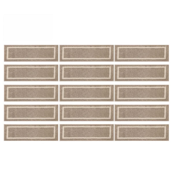 Beige 28 in. x 9 in. Polyester Stair Tread Cover Set of 15 Non-Slip Soft Carpet Mats for Wooden Steps