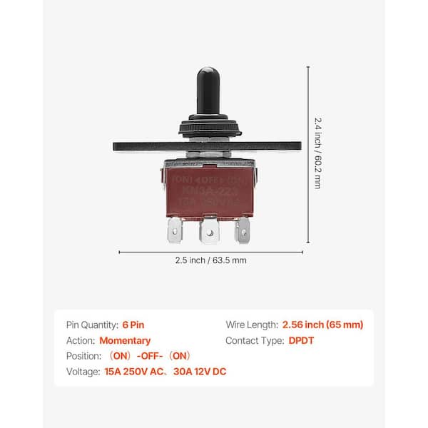 VEVOR Toggle Switch, 6 Pin Momentary Polarity Reversing Toggle
