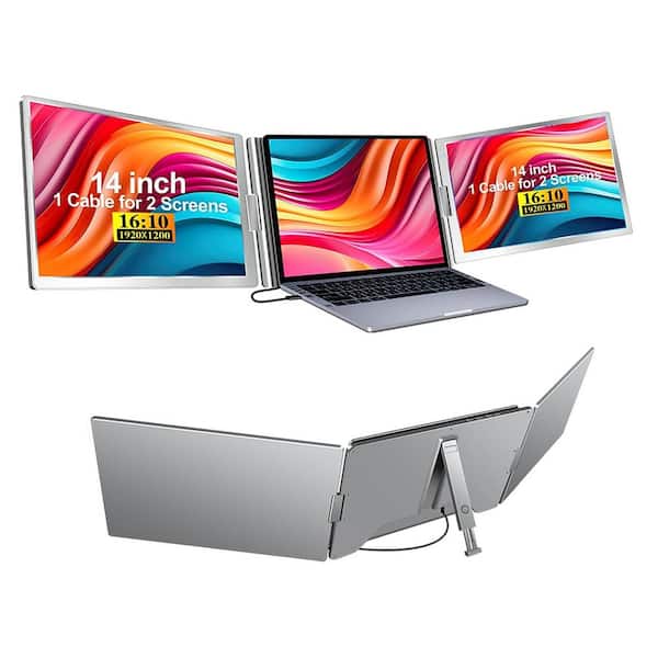 Lukyamzn 14 in. Triple Portable Monitor FHD 1080P IPS Foldable Dual Screen Extender for Windows and Mac