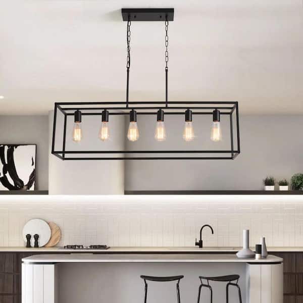 Genoci 60-Watt 6 Light Black Rectangle Dimmable Pendant Light with
