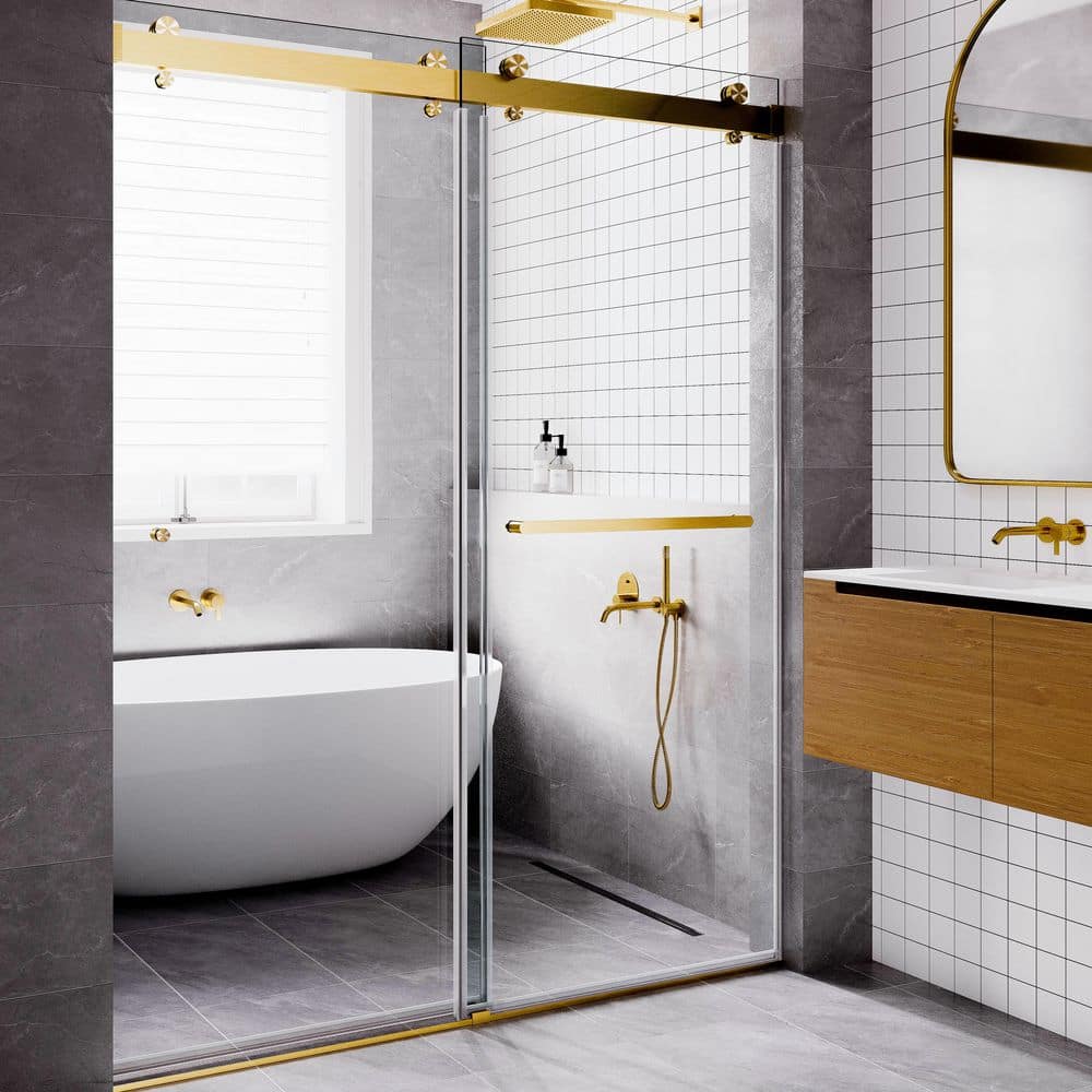 SP Series 68-72 in. W x 77 in. H Frameless Double Sliding Glass Shower Door with 3/8 in. Tempered Glass in Satin Brass price history on PriceWatchPro